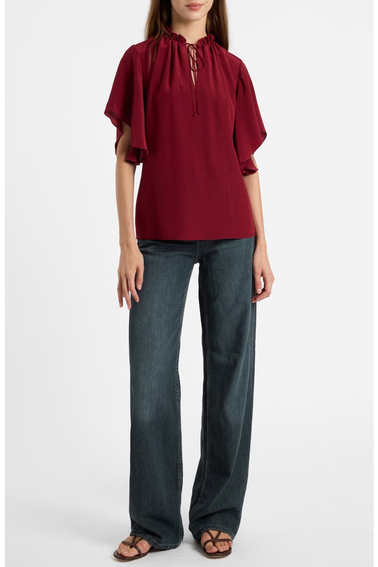 Guita Flutter Sleeve Silk Blouse, Alternate, color, Chili Pepper