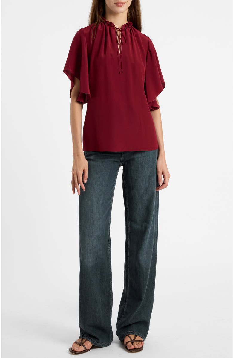 Santorelli Guita Flutter Sleeve Silk Blouse, Alternate, color, Chili Pepper