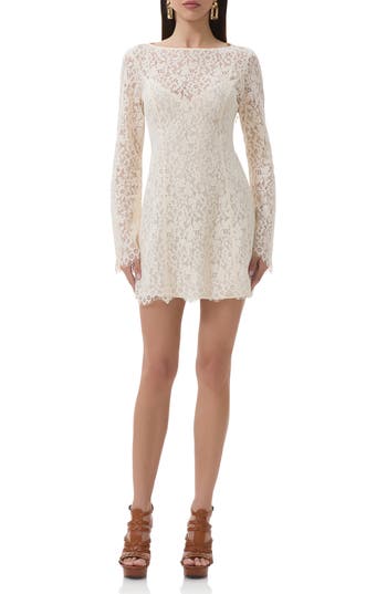 Afrm Milana Long Sleeve Lace Minidress In White