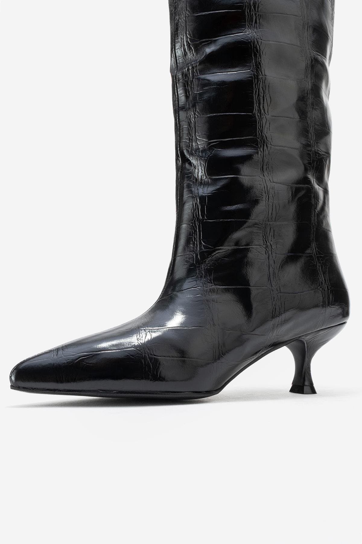 Prologue Shoes Crow Embossed Pointed Toe Boot, Alternate, color, Black Print Faux Leather