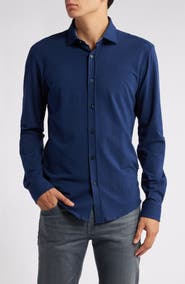 BOSS Roan Solid Stretch Cotton Button-Up Shirt
