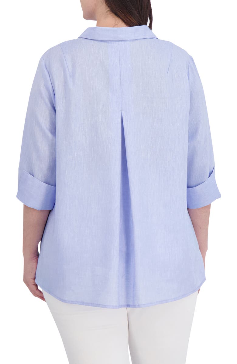 Foxcroft Agnes Three-Quarter Sleeve Linen Blend Top, Alternate, color, Powder Blu