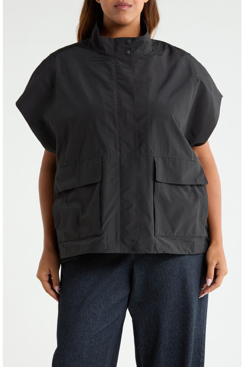 Stand Collar Organic Cotton & Recycled Nylon Vest, Alternate, color, BLACK