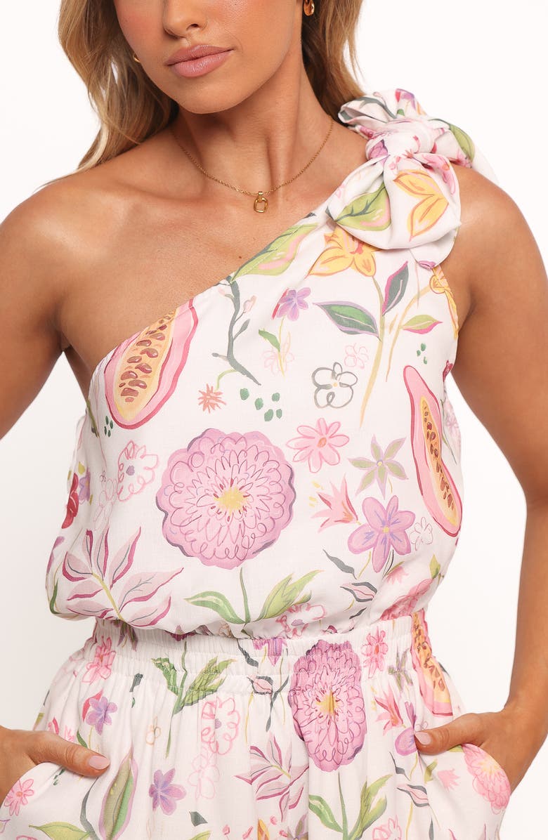 Petal & Pup Sally Floral One-Shoulder Linen Blend Romper, Alternate, color, Garden Floral