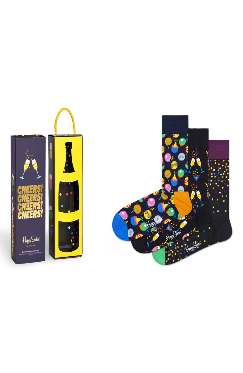 Happy Socks Celebration Assorted 3-Pack Sock Gift Box, Alternate, color, 