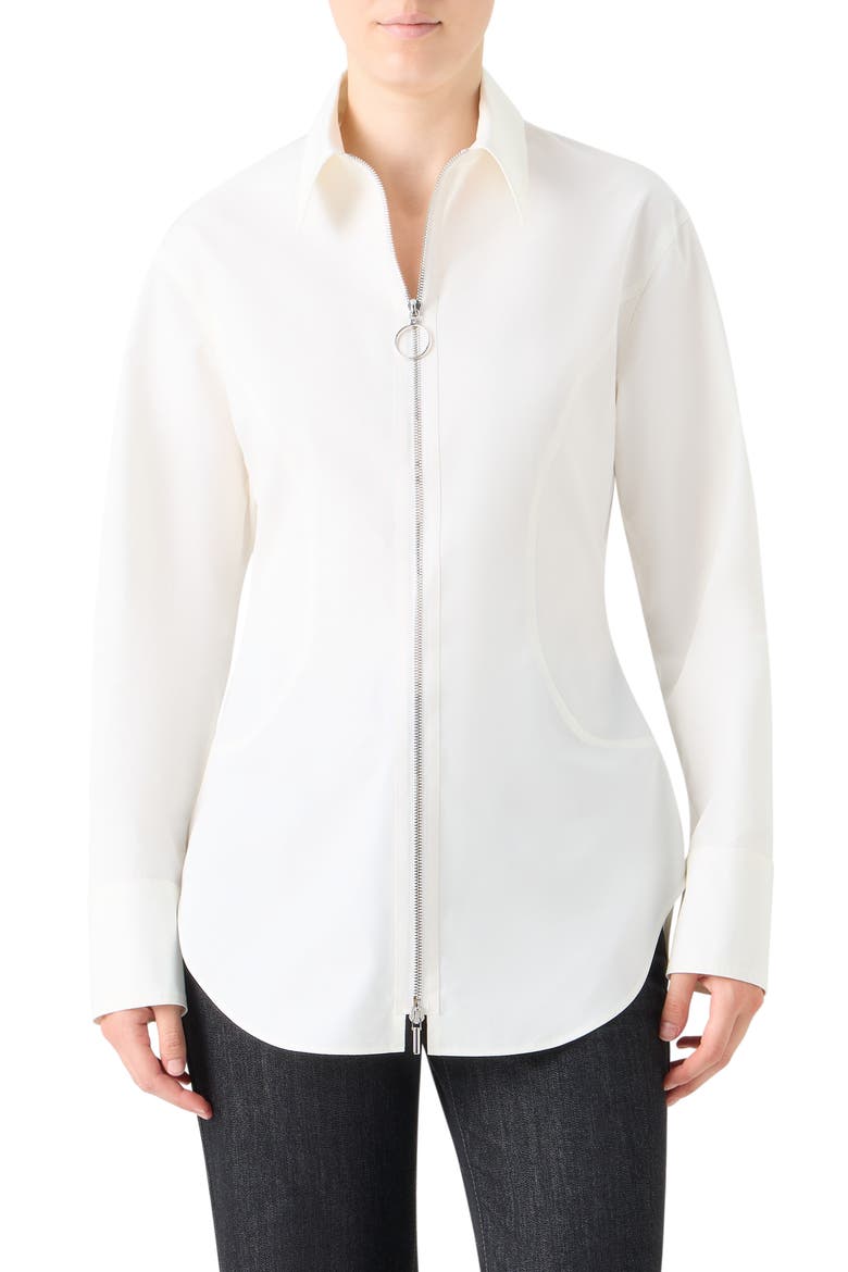 Long Sleeve Cotton Zip-Up Shirt, Main, color, CREAM