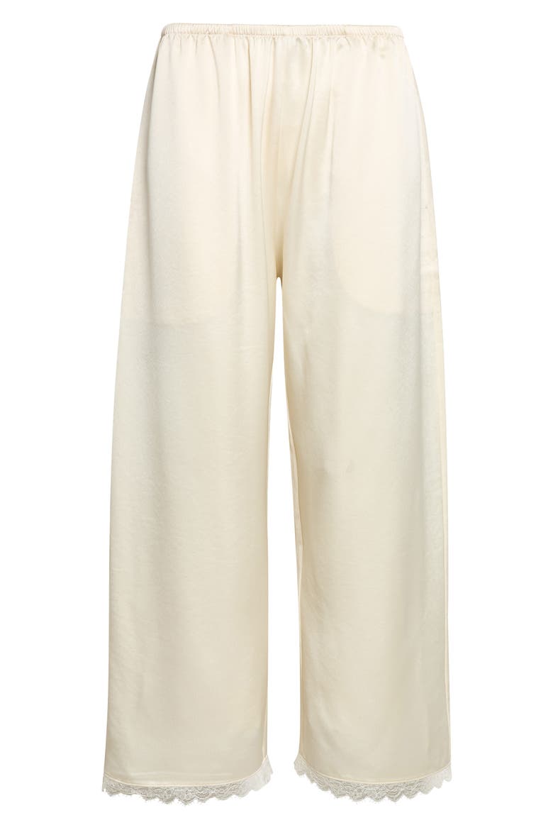 Barb Lace Detail Crop Satin Pants, Main, color, CREME
