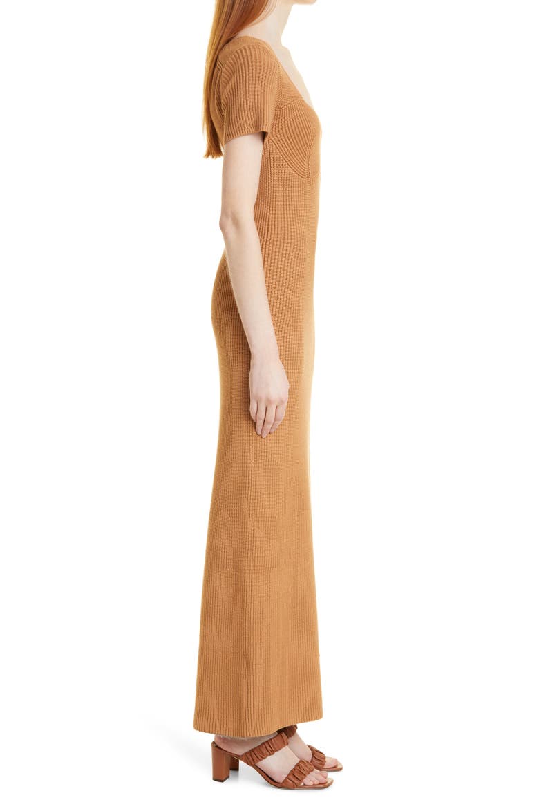 Camden Ribbed Sweetheart Neck Midi Dress, Alternate, color, CAMEL