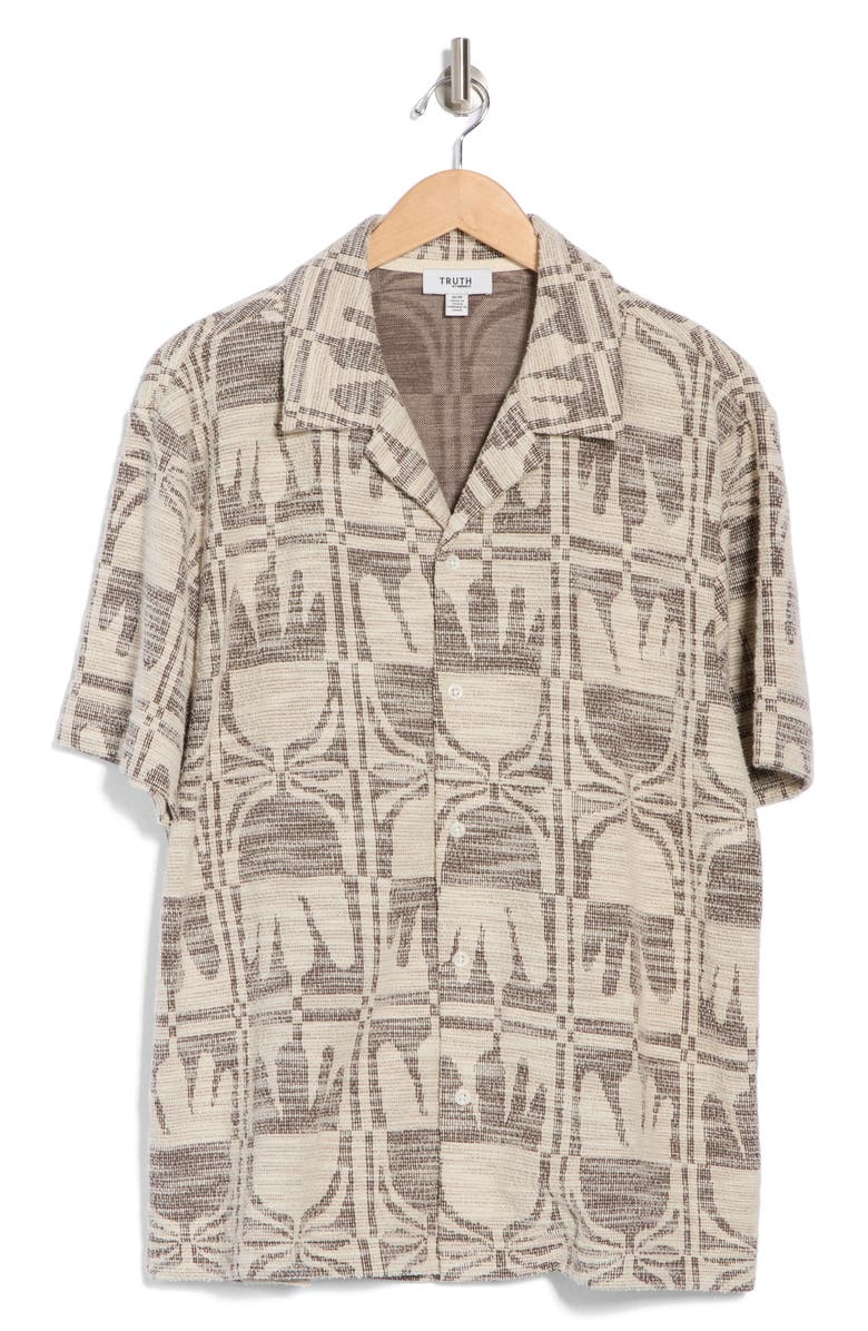 TRUTH Jacquard Button-Up Camp Shirt, Alternate, color, Natural/ Dark Brown