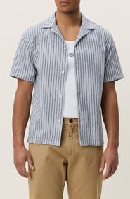 Les Deux Stripe Cotton & Linen Camp Shirt