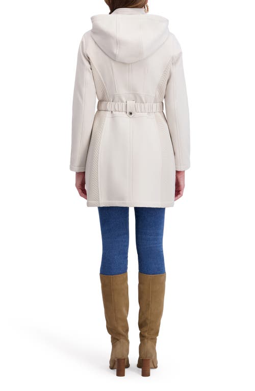 Kensie Hooded Belted Zip-up Coat In White