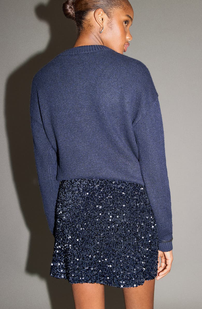 MANGO TEEN Sequin Miniskirt, Alternate, color, Navy
