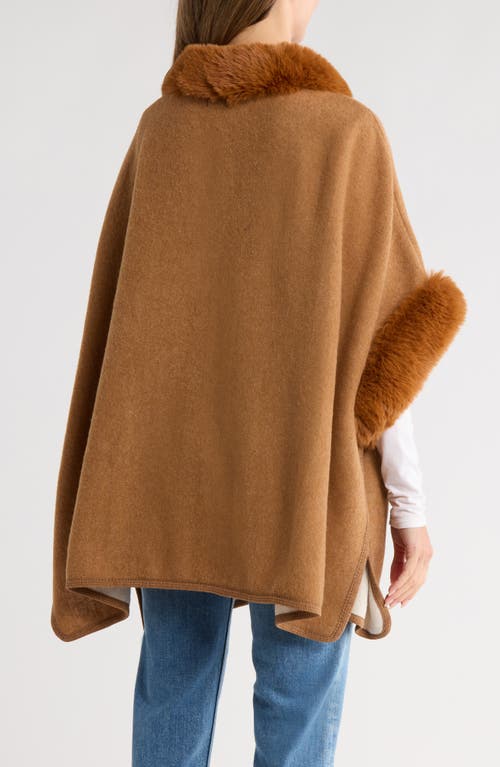 Nanette Lepore Faux Fur Trim Ruana In Brown