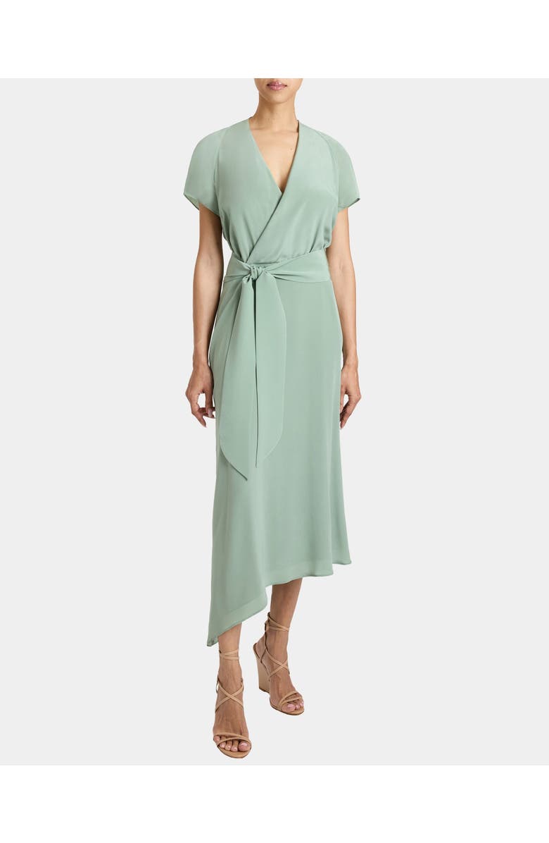 Santorelli HALEY Cap Sleeve Silk Faux Wrap Hi Lo Midi Dress, Main, color, Aloe