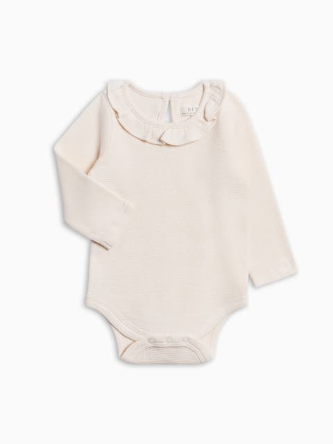 Organic Mae Waffle Knit Ruffle Bodysuit