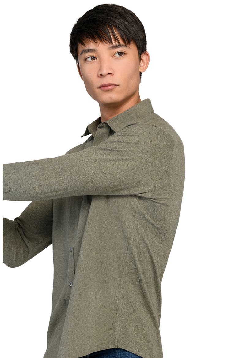 Reworked Slim Fit Heathered Green Cotton Button-Up Shirt, Alternate, color, GREEN