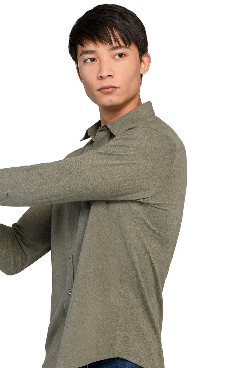 W.R.K Reworked Slim Fit Heathered Green Cotton Button-Up Shirt, Alternate, color, Green