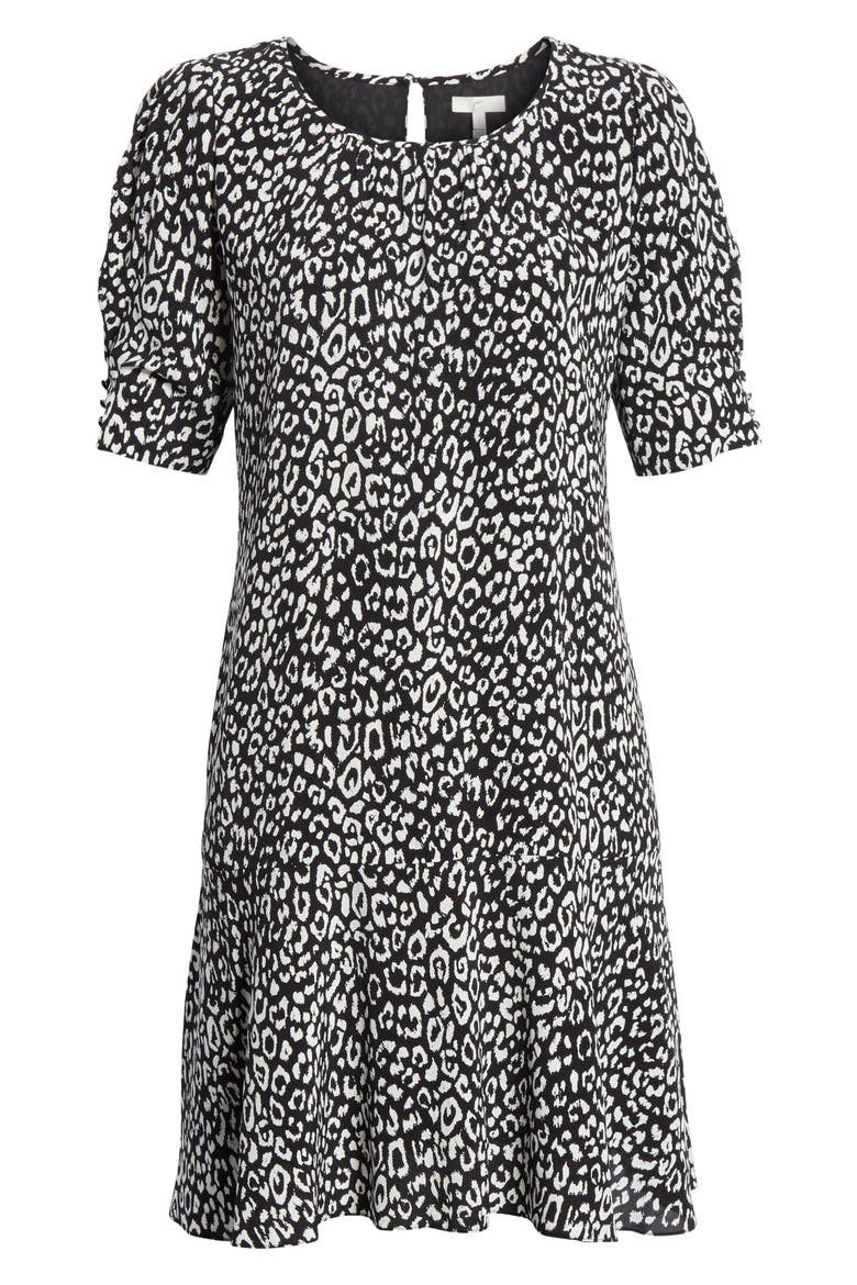 Angeni Leopard Print Puff Sleeve Dress, Alternate, color, CAVIAR