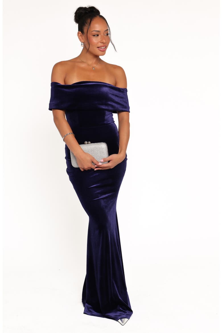 Adair Off the Shoulder Mermaid Gown, Alternate, color, NAVY