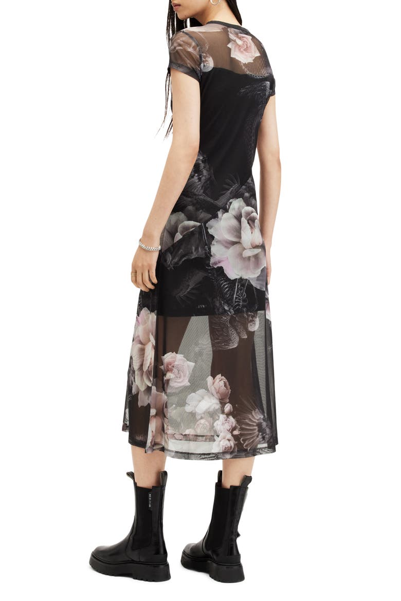 Hanna Valley Floral Mesh Midi Dress, Alternate, color, BLACK MONO