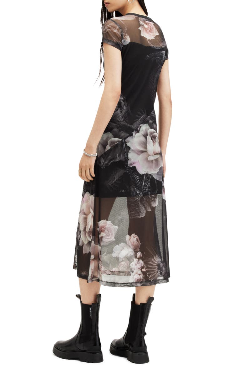 AllSaints Hanna Valley Floral Mesh Midi Dress, Alternate, color,