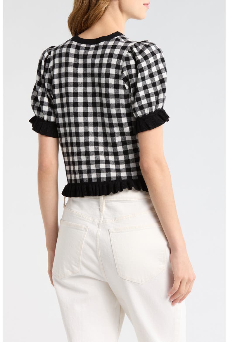 Lora Short Sleeve Cardigan, Alternate, color, BLACK WHITE GINGHAM