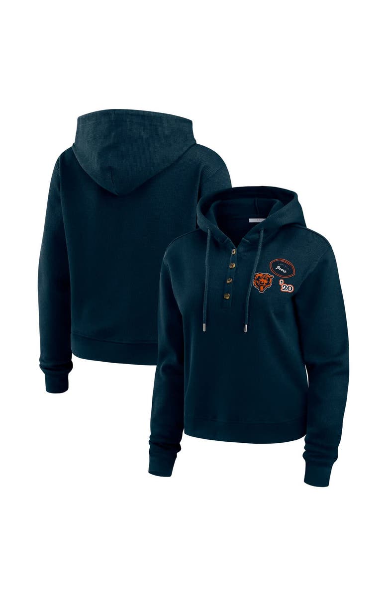WEAR by Erin Andrews Women's WEAR by Erin Andrews  Navy Chicago Bears Waffle Hoodie Pullover Top, Main, color, Navy