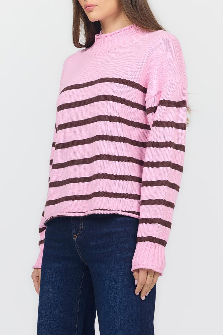 Solana Long Sleeve Funnel Neck Roll Neck Stripe Sweater, Alternate, color, Cashmere Rose