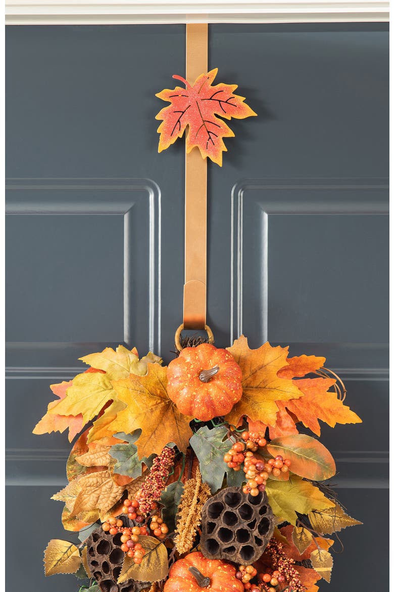 Set of 3 Fall Metal Glitter Wreath Hangers, Alternate, color, Orange