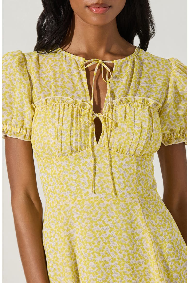 Print Puff Sleeve Tie Front Dress, Alternate, color, YELLOW DITSY FLORAL