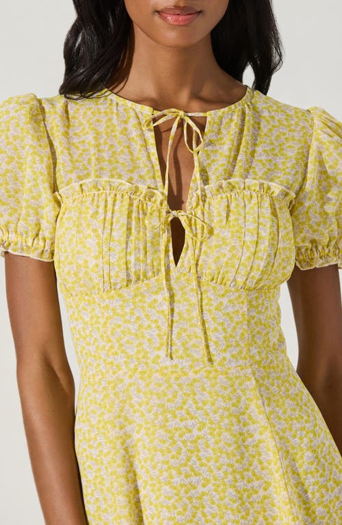 Astr The Label Print Puff Sleeve Tie Front Dress In Yellow Ditsy Floral