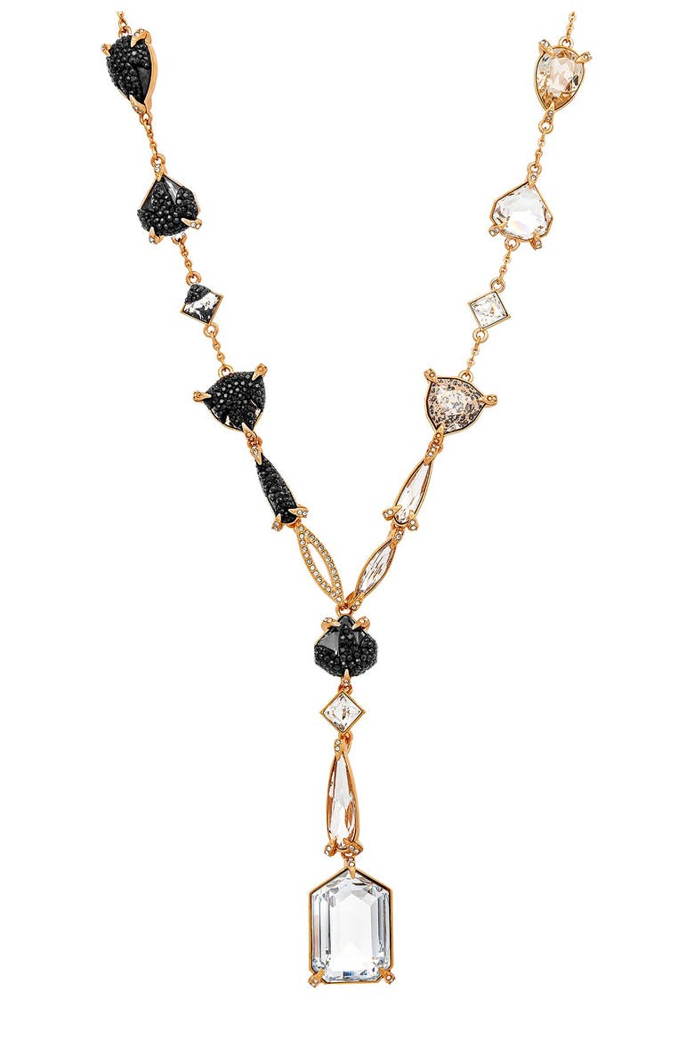 Swarovski Manor 18K Rose Gold Plated Black, Clear & Pink Swarovski Crystal Pendant Necklace, Main, color, 