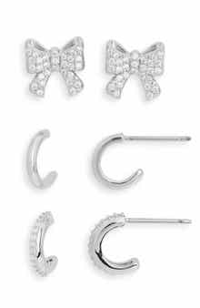 Nadri Set of 3 Cubic Zirconia Bow Stud & Huggie Hoop Earrings