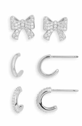 Nadri Set of 3 Cubic Zirconia Bow Stud & Huggie Hoop Earrings