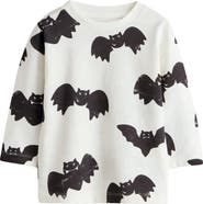 NEXT Kids' Bat Print Long Sleeve Cotton T-Shirt