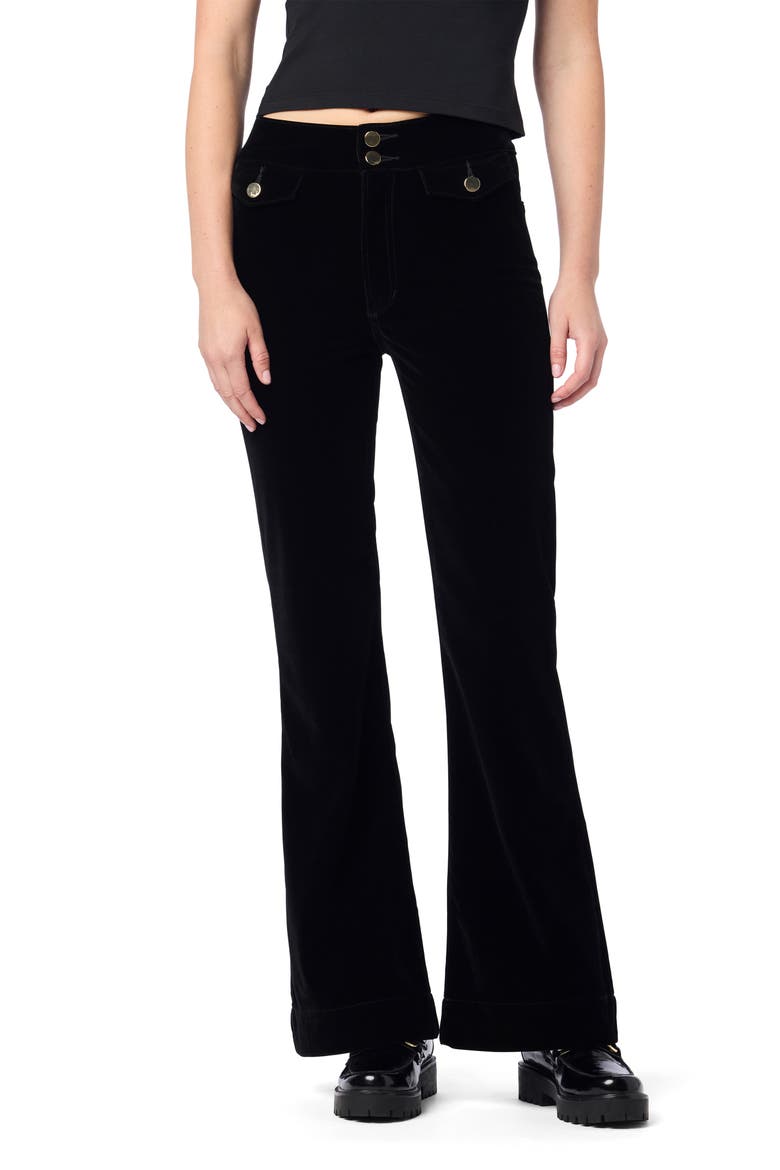 Velveteen Button Pocket Flare Pants, Main, color, BLACK