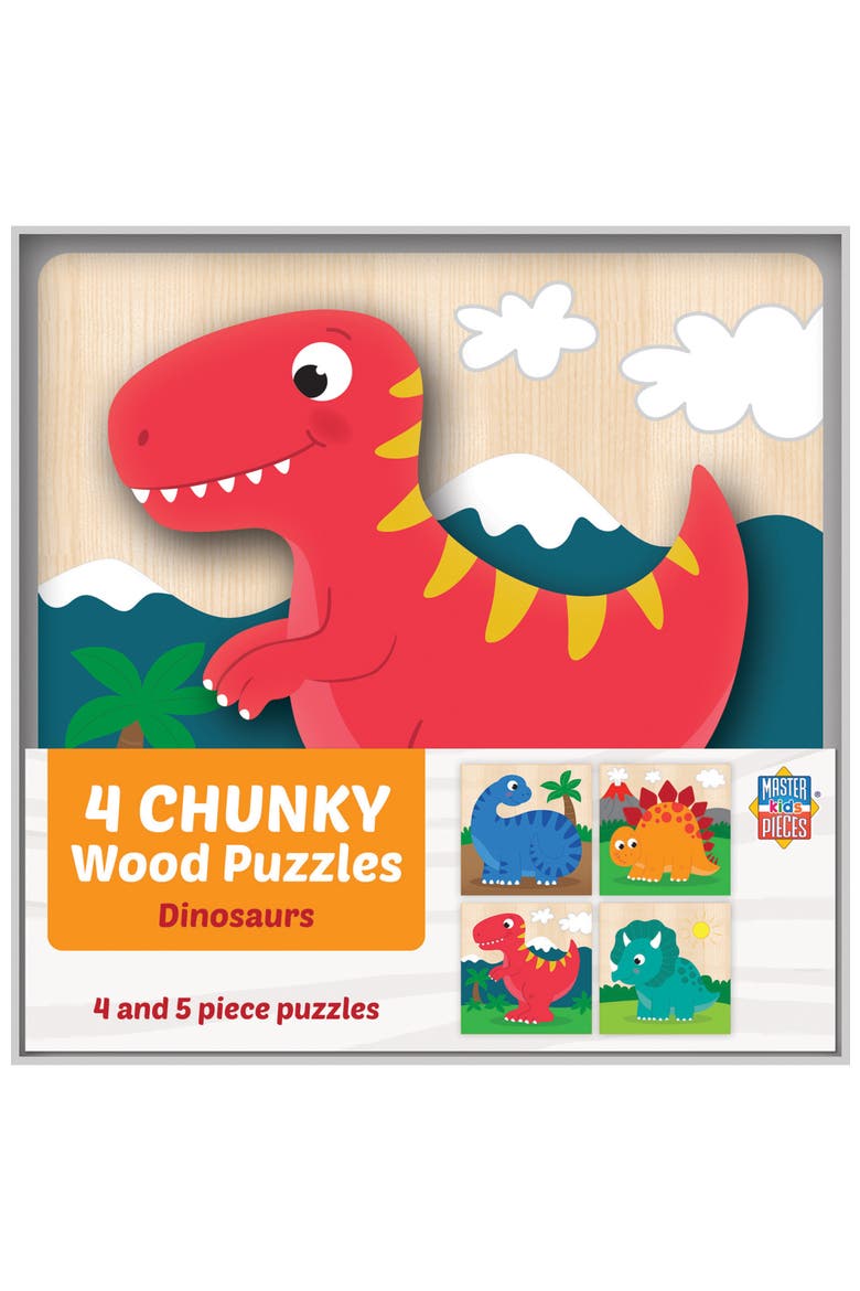 Dinosaurs Wood Puzzles 4-Pack, Main, color, Multicolor