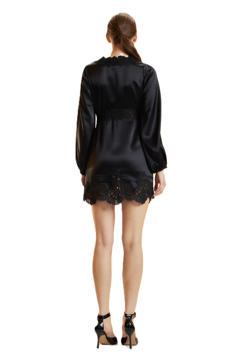 Cynthia Rowley Satin Lace Mini Dress, Alternate, color, Black