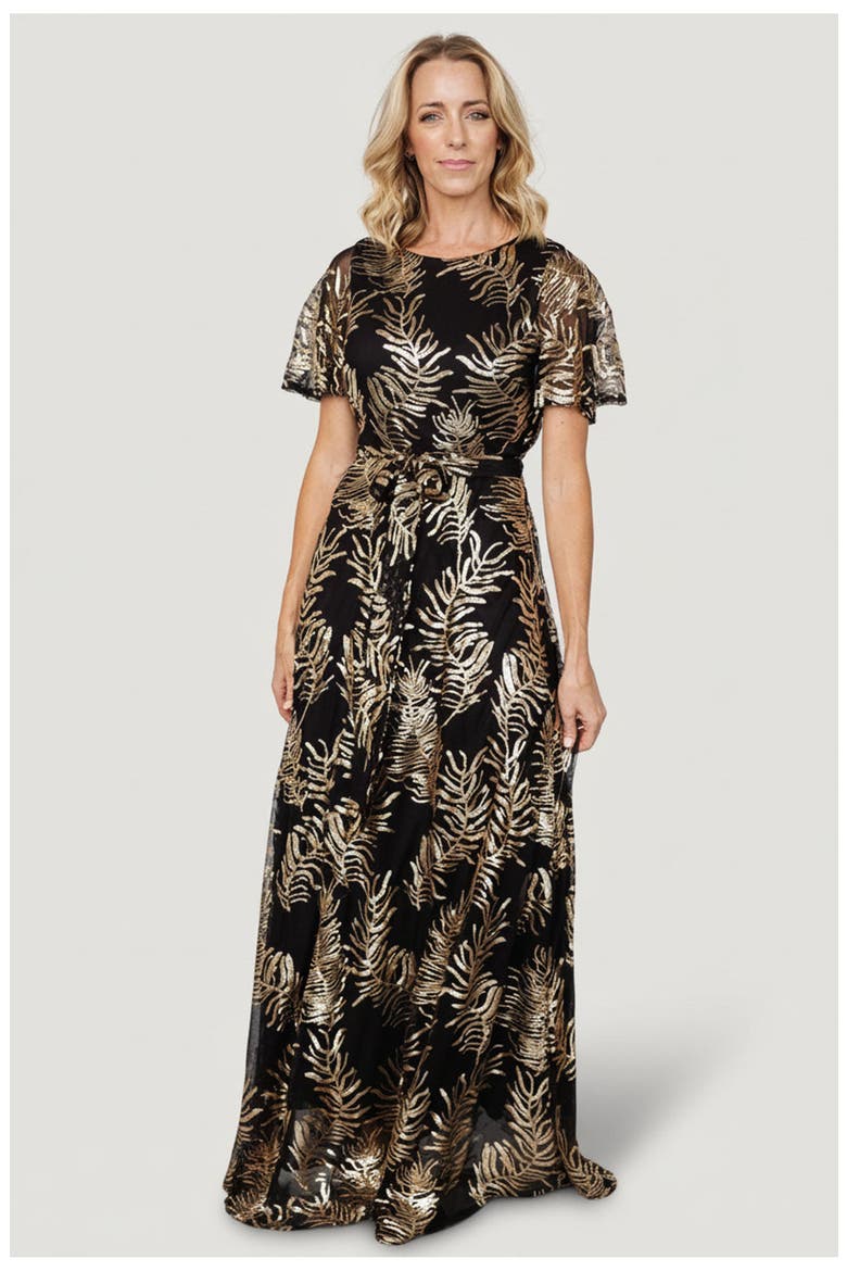 Muse Sequin Maxi Dress, Main, color, Black + Gold