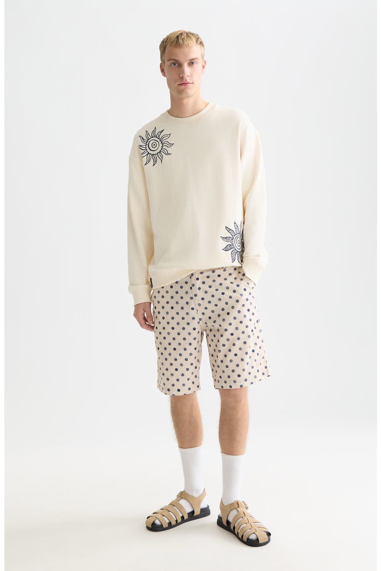 Oversize Embroidered Cotton Crewneck Sweatshirt, Alternate, color, EGGNOG