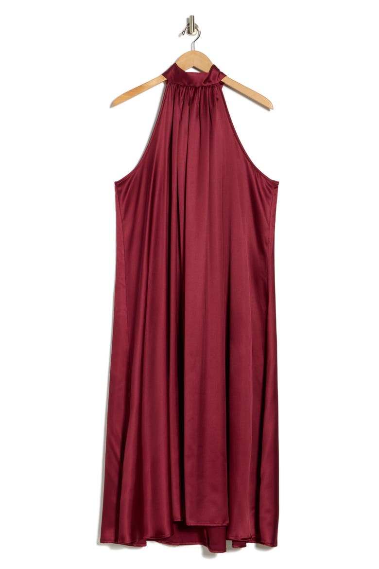 Satin Tie Neck Midi Dress, Alternate, color, BURGUNDY