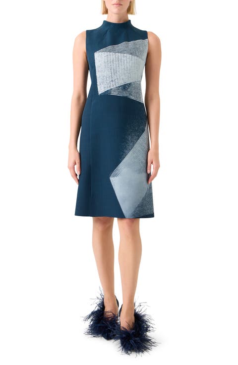 Zigzag Print Silk Sheath Dress