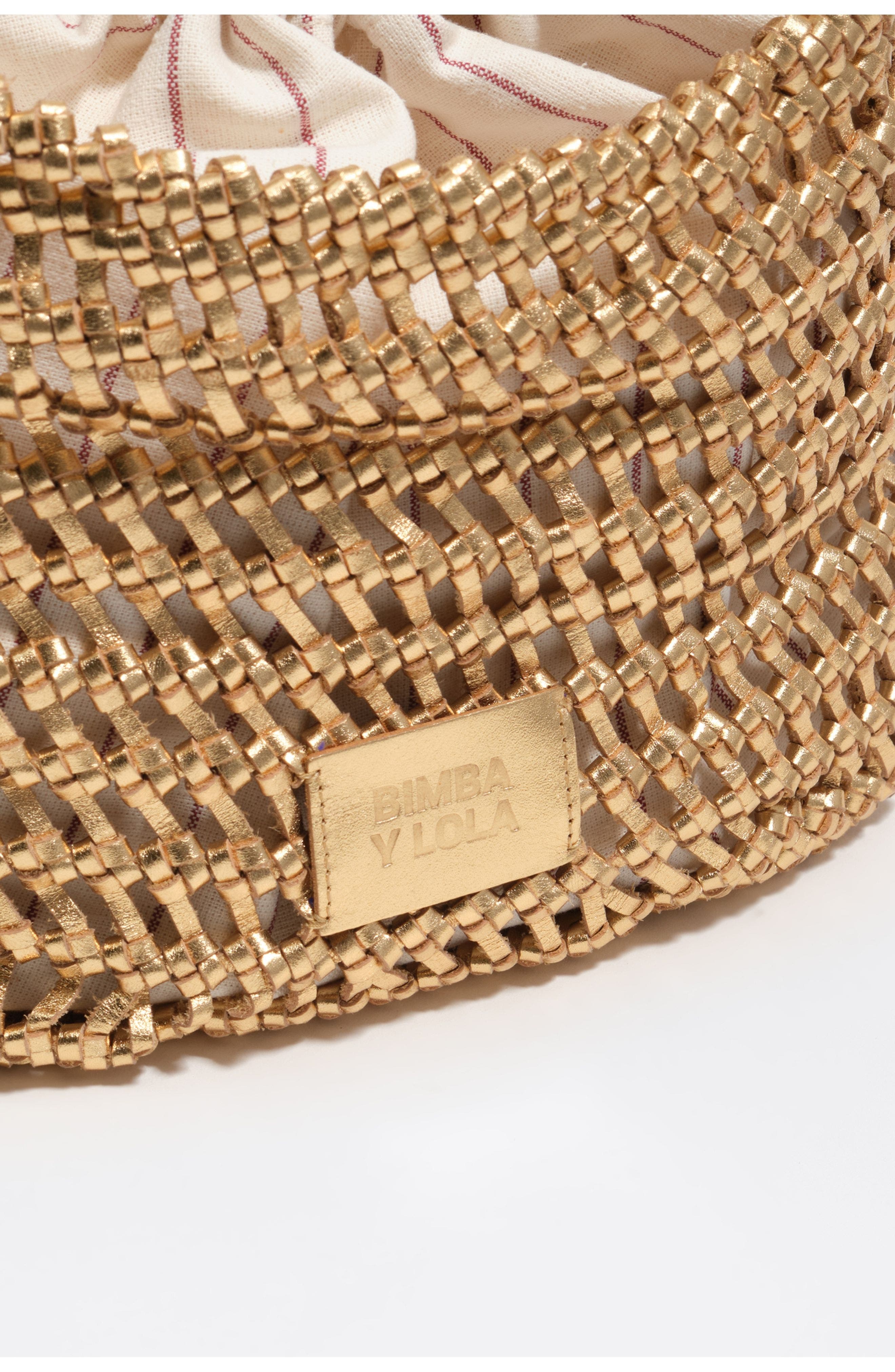 Bimba y Lola Woven Leather Shoulder Bag, Alternate, color, Gold