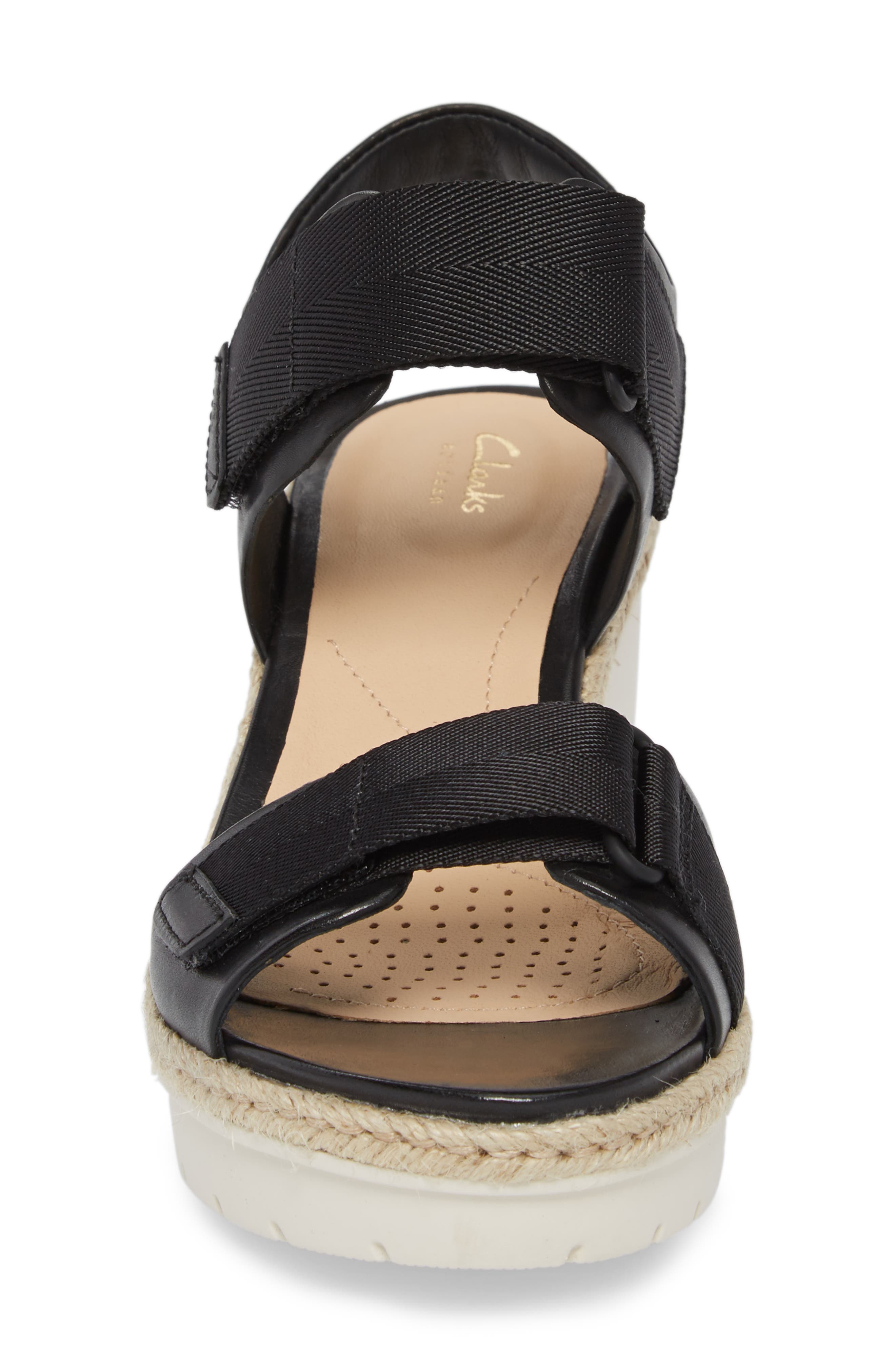 Palm Shine Wedge Sandal, Alternate, color, BLACK LEATHER