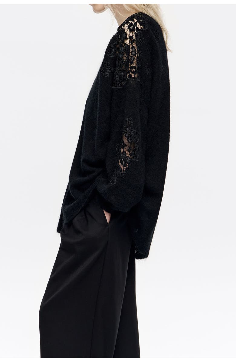 Bimba y Lola Long Lace Cardigan, Alternate, color, Black