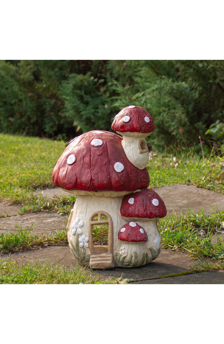 Northlight 18" Red and Beige Mushroom House Outdoor Garden Statue, Alternate, color, Red