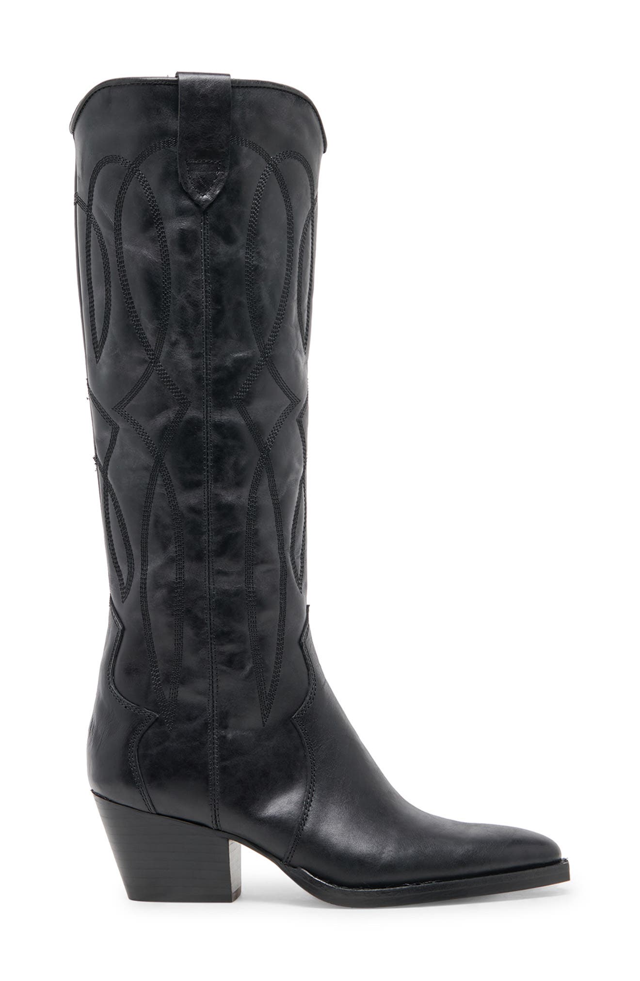 Klancy Knee High Western Boot, Alternate, color, BLACK LEATHER