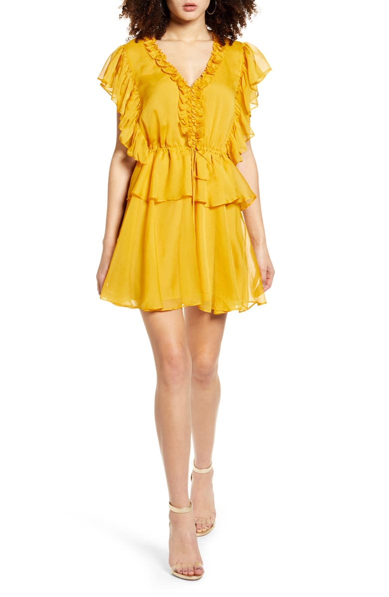 Endless Rose Ruffle Sleeve Tiered Minidress, Main, color, 