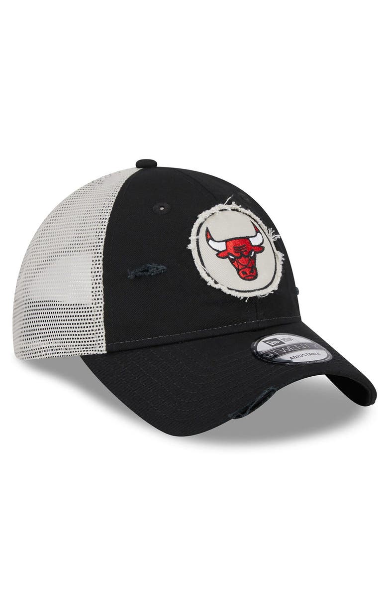 New Era Men's New Era Black Chicago Bulls  Rally Drive Distressed Patch 9TWENTY Trucker Adjustable Hat, Alternate, color, 