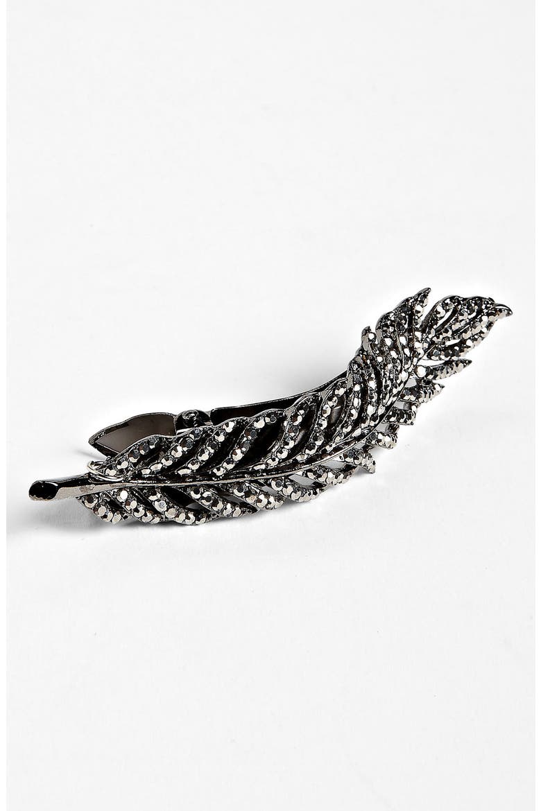 'Feather' Crystal Hair Clip, Main, color, BLACK DIAMOND